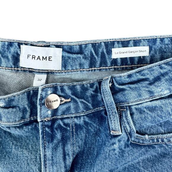 Frame Denim Le Grand Garcon Shorts 32 Distressed Denim Cutoffs Montgrove Rips - Picture 6 of 7